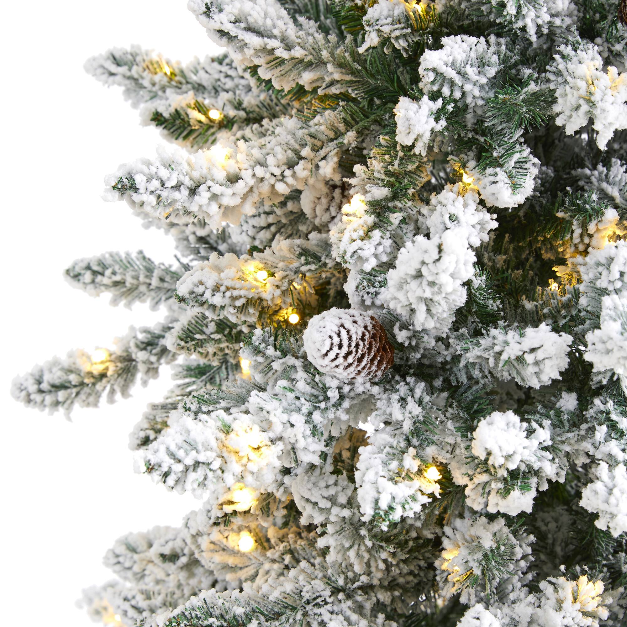 6ft. Pre-Lit Flocked Livingston Fir Artificial Christmas Tree with Pinecones, Clear LED Lights